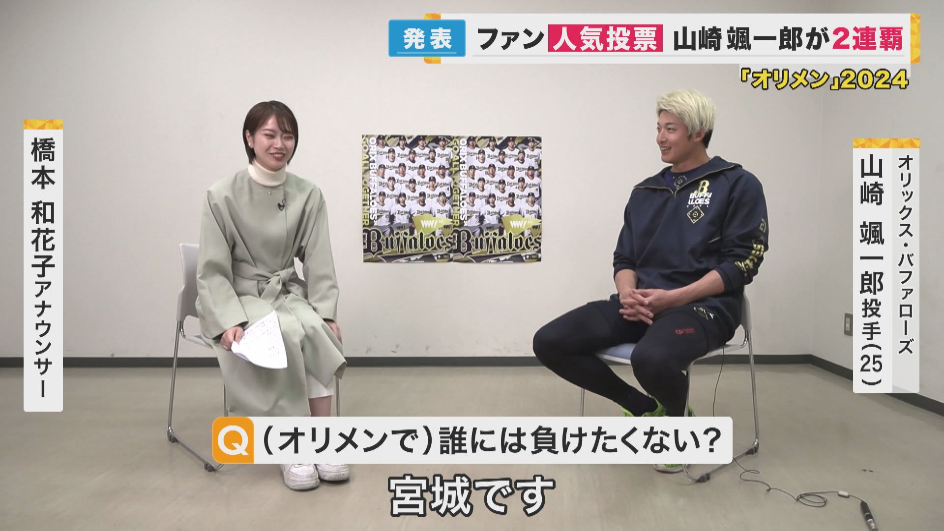 アイドル？いえピッチャーです 山崎颯一郎投手がファンの人気投票『オリメン』2連覇 リーグ4連覇へ「胴上げ投手を目指して頑張る」 | 特集 | ニュース  | 関西テレビ放送 カンテレ