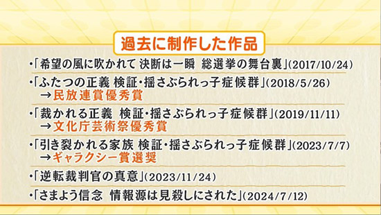 これまでに上田記者が制作した番組 ※YouTube『カンテレNEWS』にて配信中のものもある https://www.youtube.com/playlist?list=PLaIeKE1_j9N80lCQV3gz46Gy6yEQbgdz4